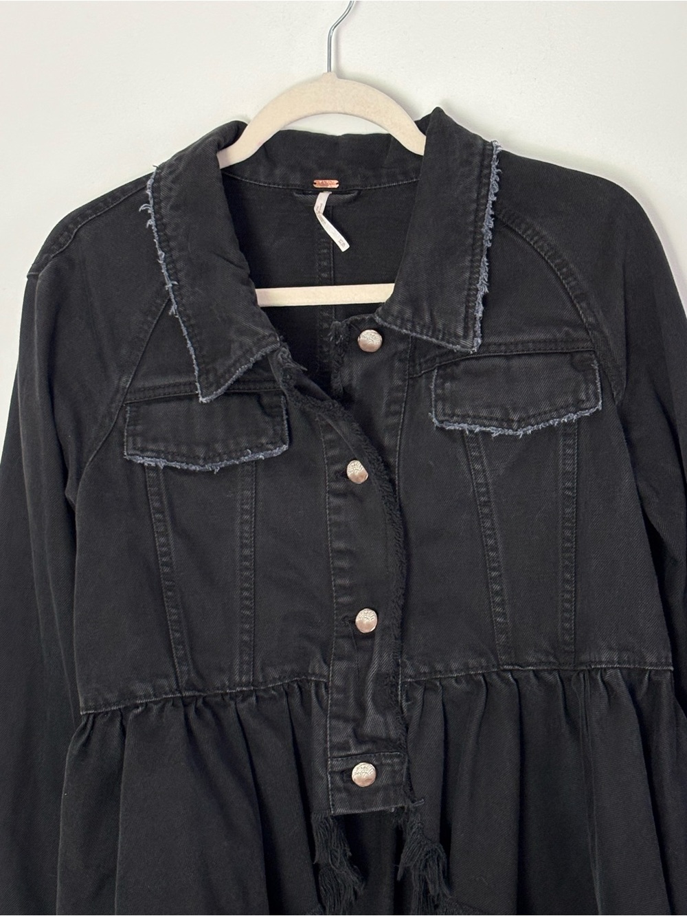 Free People Willow Black Denim Peplum Jacket Size XS-Small Grunge Whimsigoth A93 - Picture 3 of 16